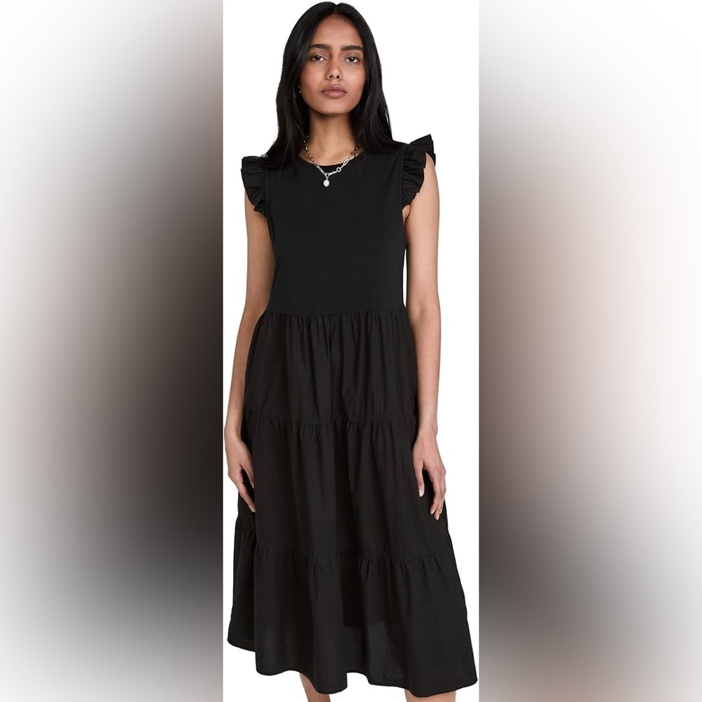 Nation LTD Black Ruffle Sleeve Midi Dress